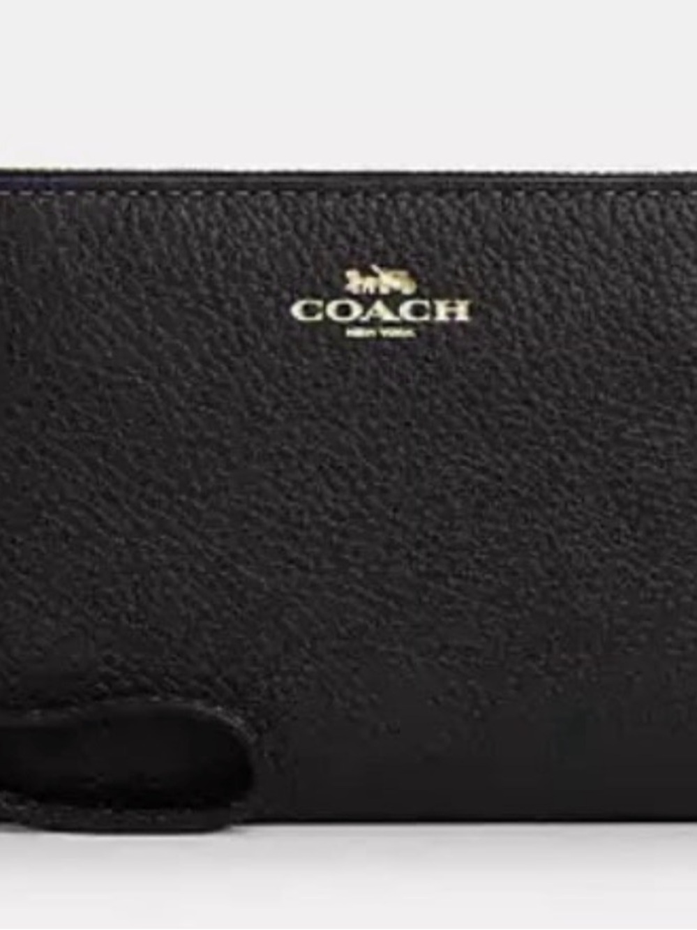 Coach Black Pebbled Leather Zip Wallet with Gold Logo